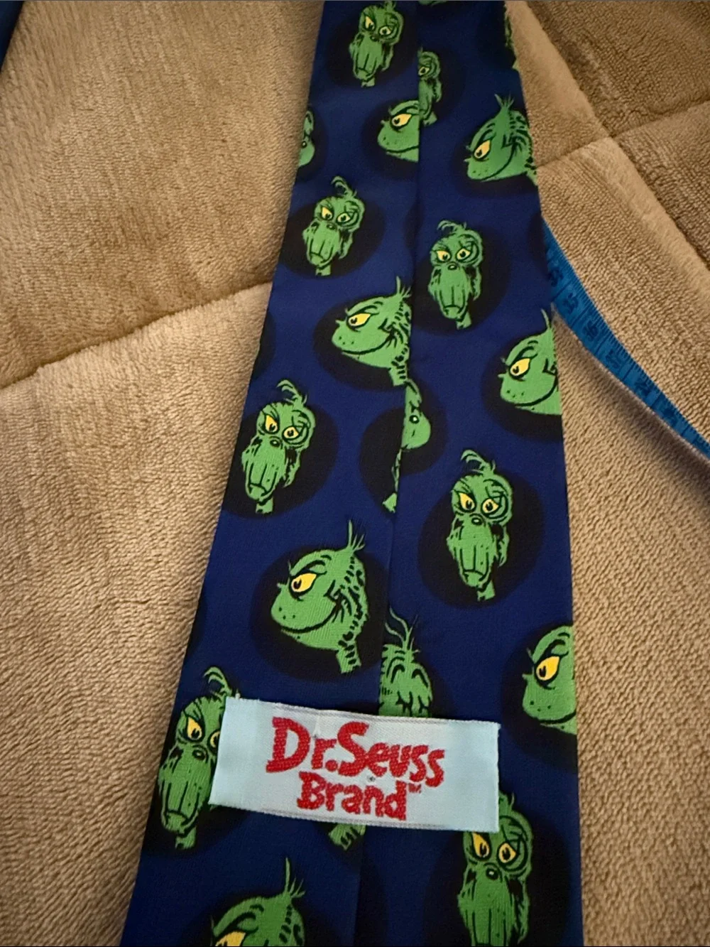 Dr. Seuss Blue Tie with Green Grinch Faces